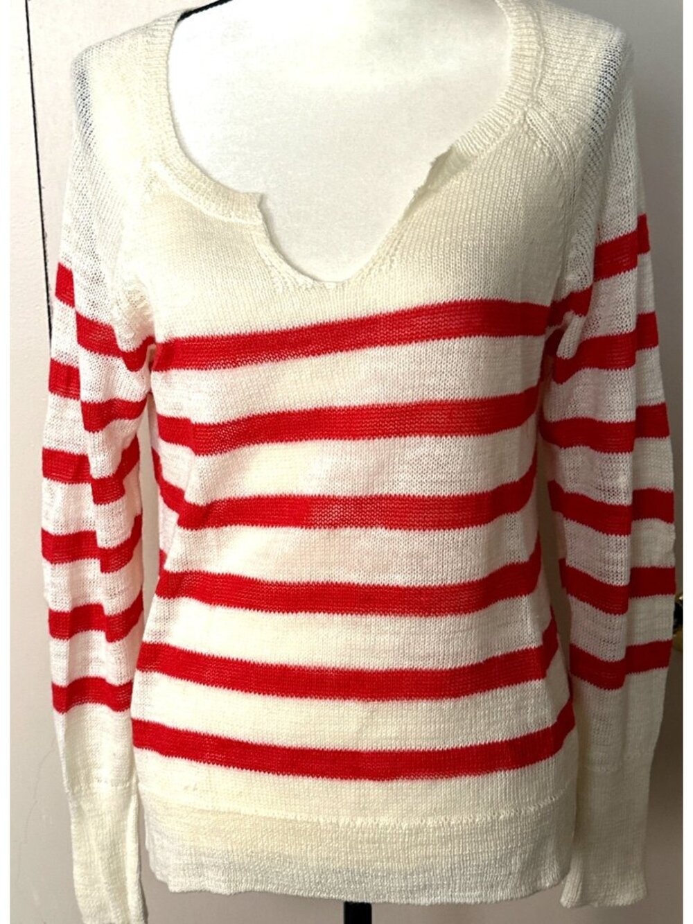 Lucky Brand V-neck Sweater Medium Knit Ramie Semi Sheer